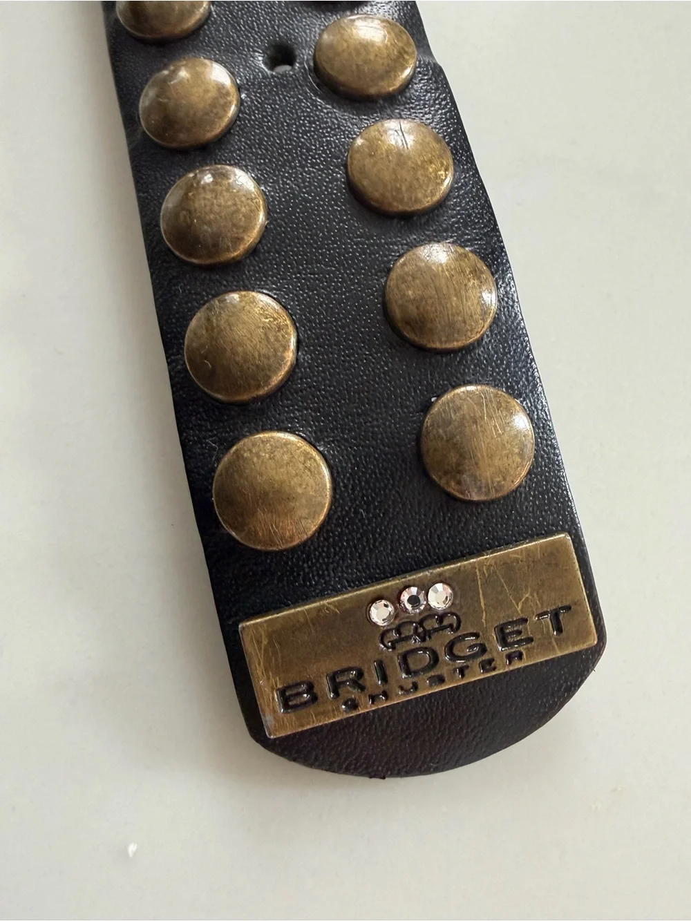 Bridget Shuster Studded Leather Belt Rhinestone Buckle Y2K Western Glam size 32